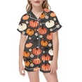 thumbnail image 1 of Shadoumai Satin Halloween Pajamas for Button Down Pjs Pumpkin Print Short Sleeve Family Easter Outfits Matching Sets Comfy Home Outfit Set 2 Piece Satin Pajama Sets, 1 of 4