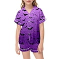 thumbnail image 1 of Shadoumai Satin Halloween Pajamas for Size 6 Button Down Graphic Print Short Sleeved Button Top Comfy 2 Piece Nightwear 2 Piece Satin Pajama Outfits, 1 of 8