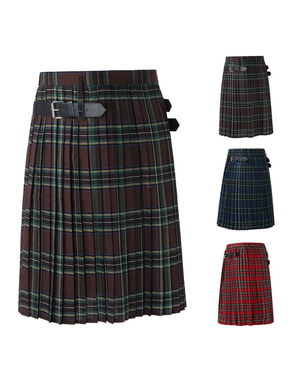 Scottish Kilts for Men Low Rise Fashion Tartan Kilts Traditional Utility Pleated Kilt Cottish Streetwear