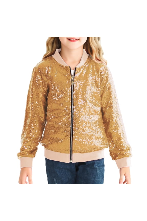 Sequin Jackets For Girls Shiny Long Sleeve Zip Up Jacket Fashionable Kids Outerwear Christmas Party Clothes Girls Back To School Clothes