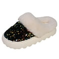 thumbnail image 1 of Shadoumai Sequins Slippers for Women Fuzzy Slipper Closed Toe Warm Shoes Fur Comfy Winter House Shoes Indoor Outdoor, 1 of 7