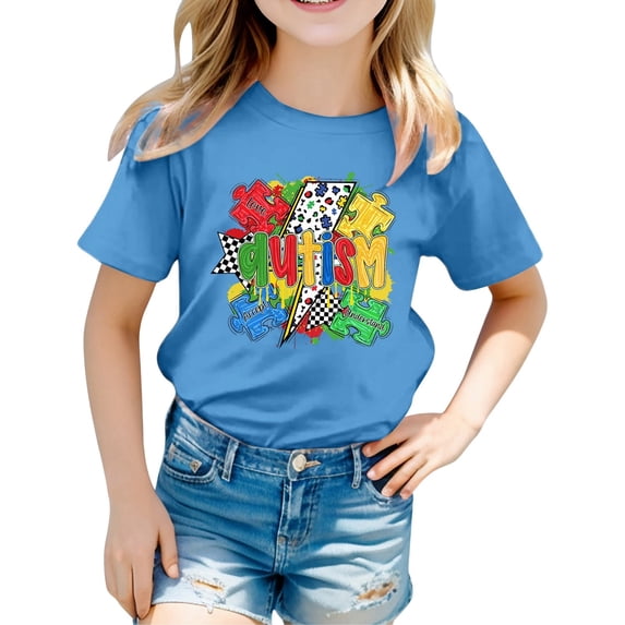 Shadoumai Shirts for Girls 10-12 Letter Print Round Neck Shirt Short Sleeve Tee for Toddler Loose Tee Shirt T-Shirts Infant To Big Kid