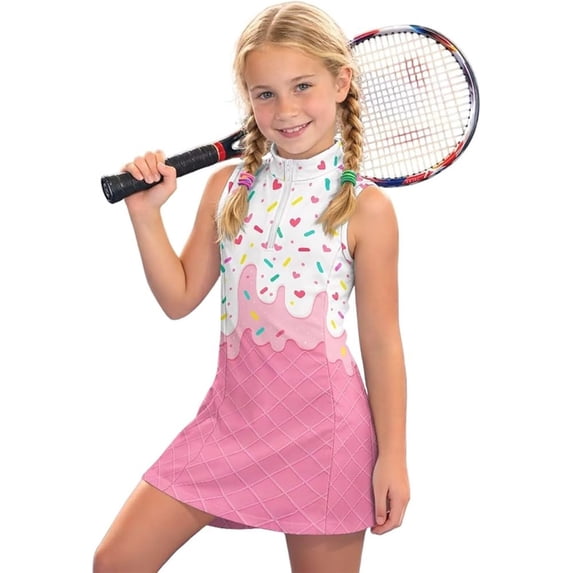 Shadoumai Sleeveless Girls Athletic Dress Kids Tennis Dress Stand-Up Collar Golf Skirt with Pockets for Athletic Competitions,Athletic Tennis Girls Dress