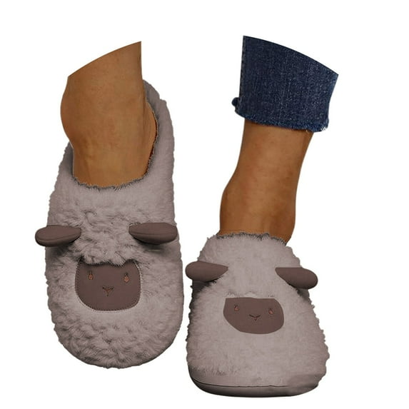 Shadoumai Slippers for Women Cute Sheep Fuzzy Animal Fluffy Plush Warm Lining Memory Foam House Slippers with Thick Sole