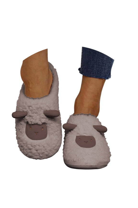 Slippers for Women Cute Sheep Fuzzy Animal Fluffy Plush Warm Lining Memory Foam House Slippers with Thick Sole