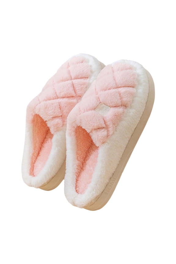 Smiling Face Embroidery Fluffy Warm Fuzzy Cute Closed Toe Slippers Comfy Autumn Winter Indoor Outdoor Slippers