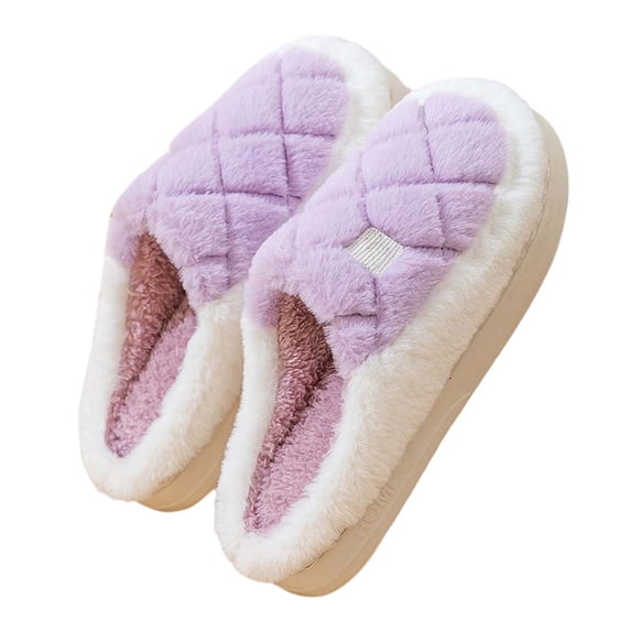 Shadoumai Smiling Face Embroidery Fluffy Warm Fuzzy Cute Closed Toe Slippers Comfy Autumn Winter Indoor Outdoor Slippers