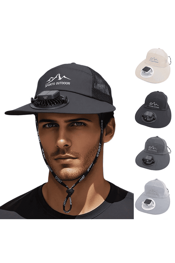 Solar Rechargeable Peak Cap USB Breathable Sport Fan Hat with Cooling Fan, Outdoor Running Hiking Fishing