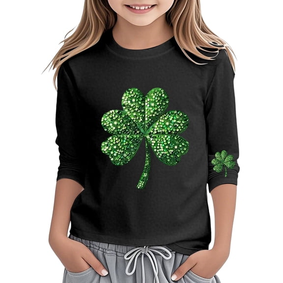 Shadoumai St Patrick Day Shirt Girls Boys Shamrock Printed Short Sleeve Tees Funny Irish Tops School Cozy Back To School Daily Wear for Child