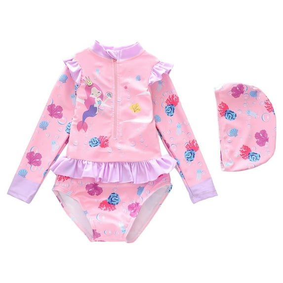 Shadoumai Style Children's Swimsuit Girls' Long Sleeved Swimsuit Cute Swimsuit For Toddlers And Young Children (4 8 Years Old).