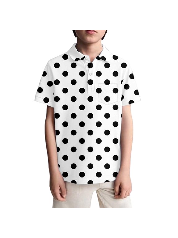 Stylish Boys Casual Short Sleeve Polka Print Shirt Comfortable Daily Wear Top For Kids Childrens Apparel