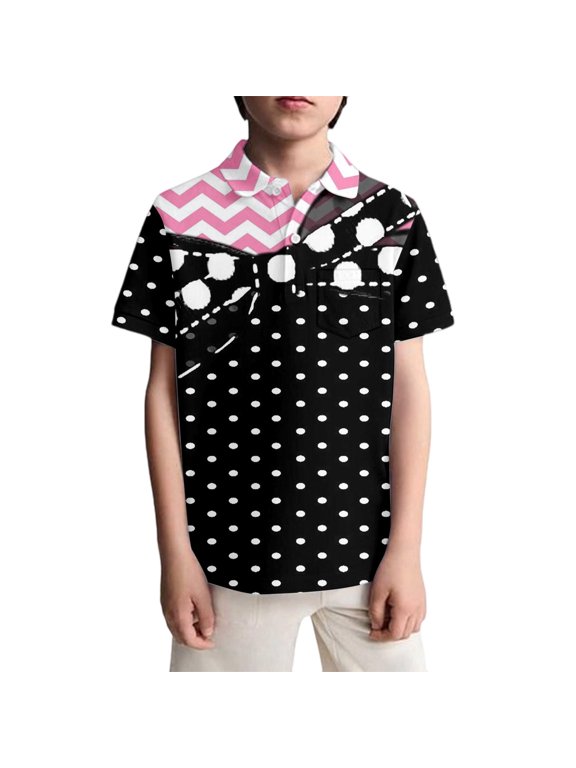 Stylish Boys Casual Short Sleeve Shirt Comfortable Daily Wear Polka Print Top For Kids Childrens Apparel