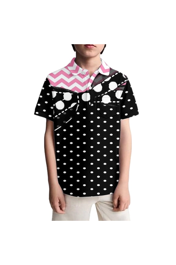 Stylish Boys Casual Short Sleeve Shirt Comfortable Daily Wear Polka Print Top For Kids Childrens Apparel