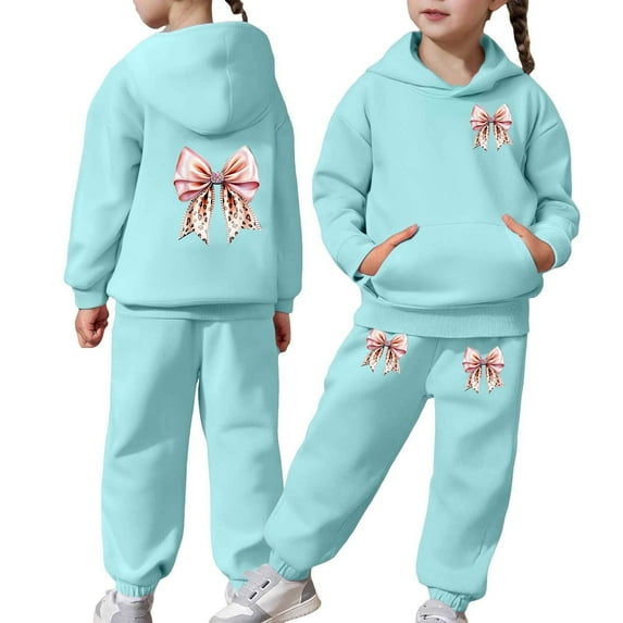 Shadoumai Stylish Casual Tracksuit Set For Girls Featuring Playful Bow Print Hoodie And Comfortable Jogger Pants For Everyday Wear