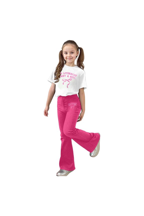 Stylish Girls Casual Playwear Set Flared Pants and Short Sleeve Top Comfortable Coordinated Two Piece Outfit for Everyday Wear