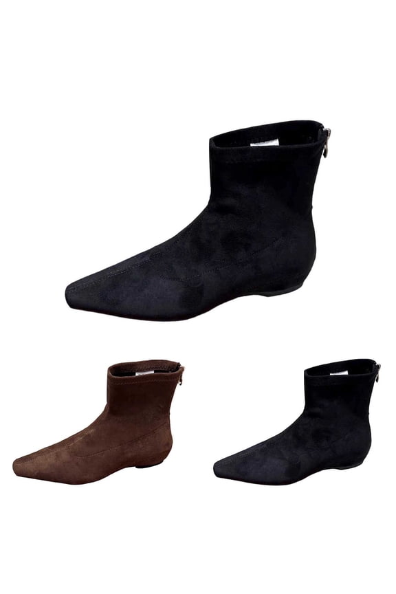 Suede Flat Pointed Toe Sock Ankle Boots On Stretch Fit Comfortable Casual Footwear For Everyday Wear