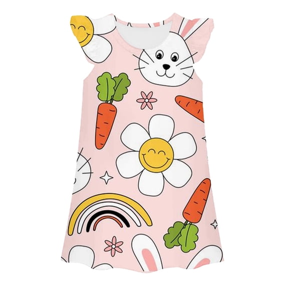 Shadoumai Summer Dresses for Girls Flutter Sleeve Easter Day Cute Prints Casual Beach Dresses Flower Girl Dresses for Girls
