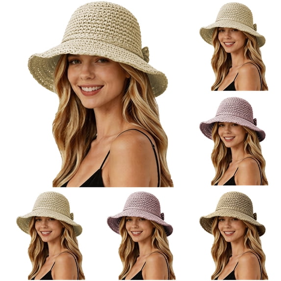 Shadoumai Sun Hat for Women Summer Straw Beach Hats Floppy Crochet Hat UV Protection Travel Bucket Hat Foldable Packable