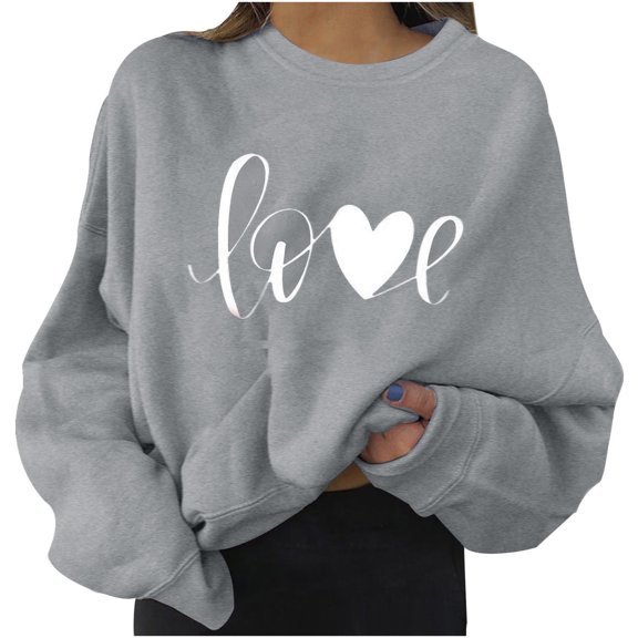 Shadoumai Sweatshirts For Women Crew Neck Letter Graphic Pullover Relaxed Fit Long Sleeve Hoodie Teens Fall Clothes