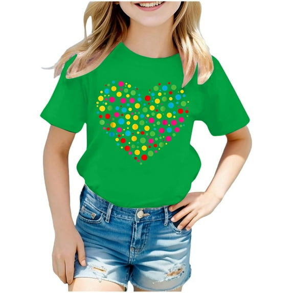 Shadoumai T Shirts for Girls Solid Color Crew Neck Shirt Short Sleeve Tee for Toddler Regular Fit Funny Tees First Day Of School Shirt Toddler