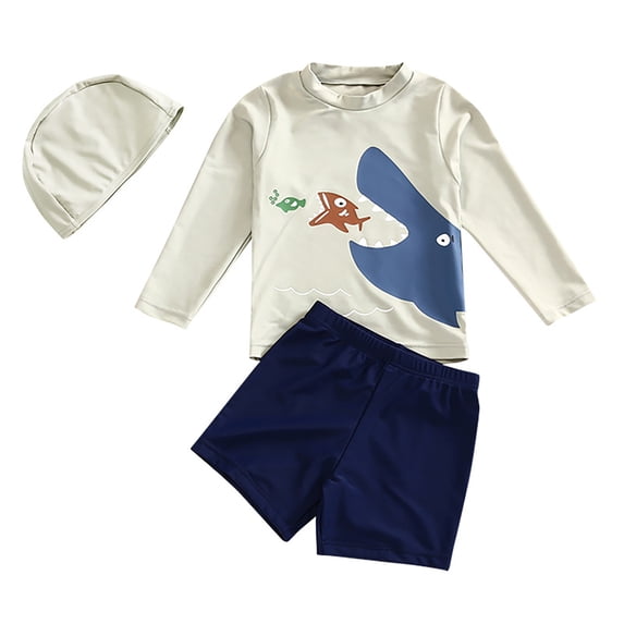 Shadoumai Boys Swim Set Boys'swimwear 2 Piece Long Sleeve Rash Guard Boys Shirt Swim Trunks with Compression Liner UPF 50+ Blue,Toddler Swimsuit Boy,Boy Swimsuit Size 8