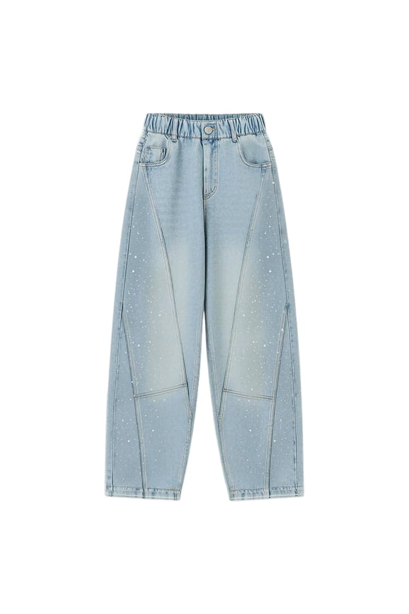 Teen Girls Loose Jeans Fashion Bow Embroidery Zipper Fly Baggy Wide Leg Jeans with Pockets