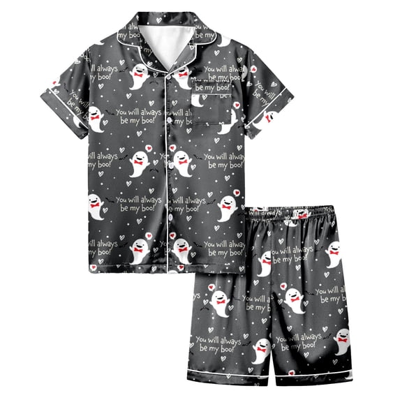 Shadoumai Halloween Pajamas Set Button Top Cute Graphic Print Short Sleeve Family Easter Outfits Matching Sets Fashion Home Outfit 2-Piece Sleepwear Pjs for