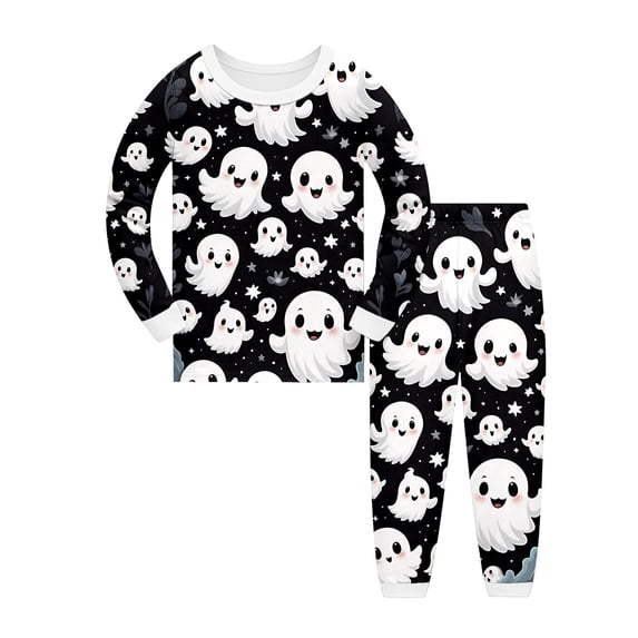 Shadoumai Halloween Pajamas Set Size 6 Boat Neck Cute Printed Long Sleeve Shirt Tops + Longs Pants Soft Sleepwear Set Two-Piece Pj Sleepwear Sets