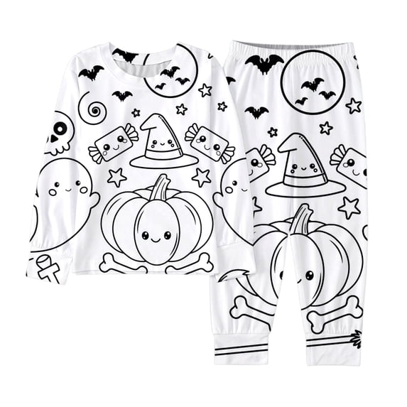 Shadoumai Halloween Pajamas Set Size 6 Coloring Pajamas for Pumpkin Print Diy Hand Painted Pjs Fashion Long Sleeve Family Easter Outfits Matching Sets Sleepwear for