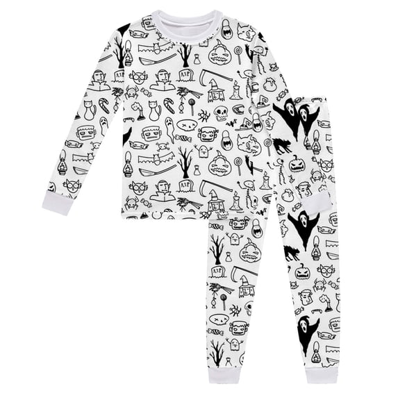 Shadoumai Outfits Set Pajamas Can Color Cute Graphic Print Hand Paint Pjs Loose Long Sleeve Shirts and Longs Nightwear Set 2 Piece Summer Loungewear