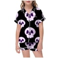 thumbnail image 1 of Shadoumai Satin Halloween Pajama Set Button Front Pumpkin Print Short Sleeved Button Top Trendy Homewear Set Colouring Pajama Sets 2 Piece Outfits for, 1 of 4