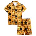 thumbnail image 1 of Shadoumai Silk Halloween Pajamas Button Down Ghost Print Shirt and Pant Set with Pockets Satin Home Outfit Set 2 Piece Outfits for, 1 of 5