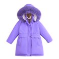 thumbnail image 1 of Shadoumai Teens Girls Insulated Parka Hooded Kids Winter Coat Printing Heavyweight Woolen Coat Faux Collar Waisted Jacket Girls Back To School Outfit, 1 of 4