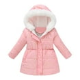 thumbnail image 1 of Shadoumai Teens Girls Insulated Parka Hooded Kids Winter Coat Printing Heavyweight Woolen Coat Faux Collar Waisted Jacket Girls Back To School Outfit, 1 of 7