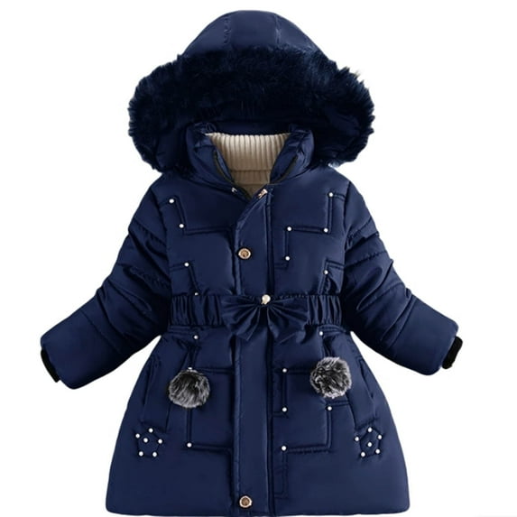 Shadoumai Teens Girls Insulated Parka Hooded Kids Winter Coat Printing Heavyweight Woolen Coat Faux Collar Waisted Jacket Girls Back To School Outfit