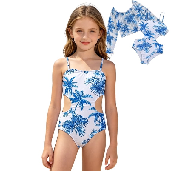 Shadoumai Teens Girls Swimsuit Ruched Side Bikini Sets Spaghetti Strap Tankini Set Two Pieces Girls Bathing Suits Size 14-16 Contrast Trim Swimwear with Cover Up Skirt