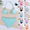 thumbnail image 1 of Shadoumai Teens Girls Swimsuit Ruched Side Bikini Sets for Teen Girls Drawstring Bottoms Tankini Set 3pcs Ruffle Girls Bathing Suit&nbsp;cover Up, 1 of 8