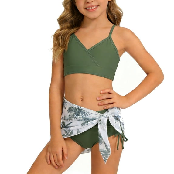 Shadoumai Teens Girls Swimsuits 2 Piece Bathing Suits 9-16T Ruched Design Tankini Swimwear Set with Padding