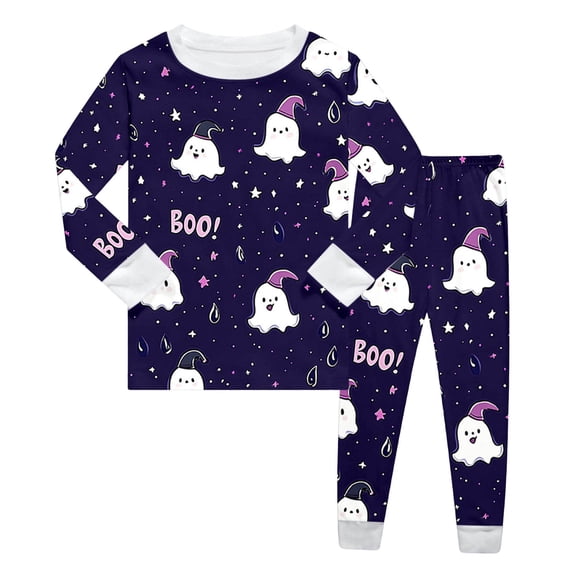 Shadoumai Halloween Pajamas Size 6 Crewneck Cute Graphic Print Long Sleeve Shirt Tops + Longs Pants Funny Pullover Top 2 Piece Satin Pajama Sets