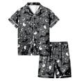thumbnail image 1 of Shadoumai Silk Halloween Pajamas Button Front Graphic Print Button Down Short Set Sleepwear for Shirt and Pant Matching Casual Home Outfit 2 Piece Summer Loungewear, 1 of 5