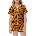 thumbnail image 1 of Shadoumai Silk Halloween Pajamas Size 14 Button Up Cute Graphic Print Button Down Short Sleeve & Short Pants Outfit Comfortable Home Pajamas Set 2 Piece Outfits for, 1 of 5