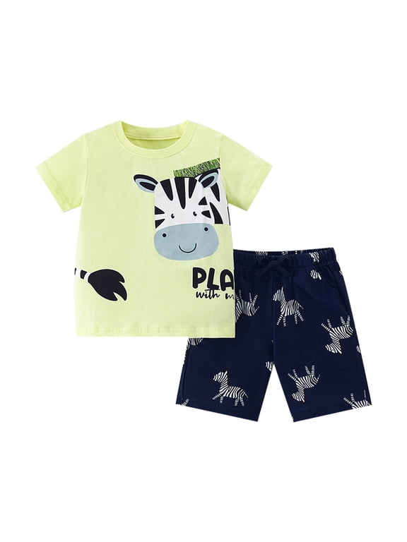 Toddler Baby Boy Clothes Train Dinosaur Round Neck Short Sleeve T Shirt Tops + Elastic Shorts Comfy Holiday T Shirt Short Pants 2 Piece Suit Cute Clolthes Set