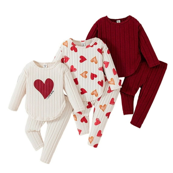 Shadoumai Toddler Baby Boy Girl Valentines Day Outfit Love Heart Sweatshirt Pant Sets Little Kids Valentine's Gifts Clothes