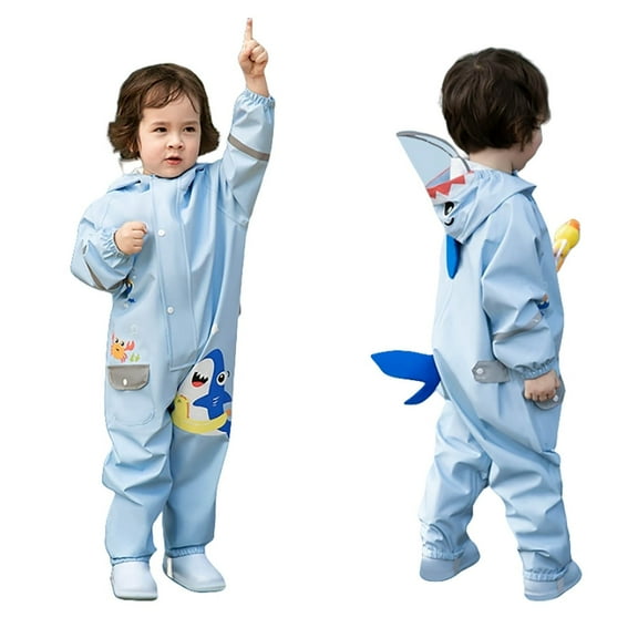 Shadoumai Toddler Baby Girls Waterproof Rain Suit Sets Kids One Piece Cute Cartoon Rain Coat Coverall Hooded Jumpsuit.