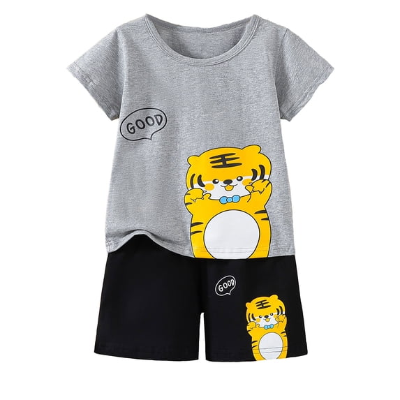 Shadoumai Toddler Boy Clothes Set Train Dinosaur Crew Neck Short Sleeve T-Shirt & Shorts Set Loose Fit Summer 2pc Children's Suit Toddler To Big Kid