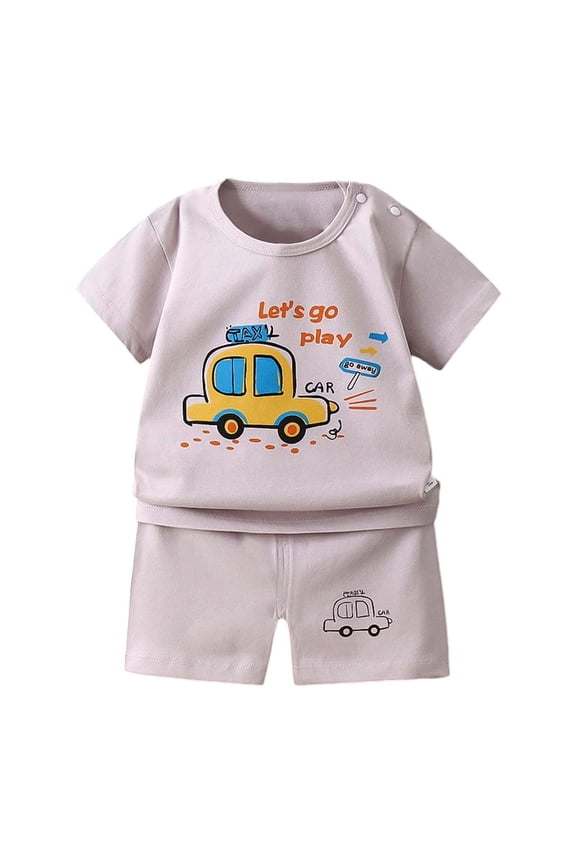 Toddler Boy Outfits Cartoon Dinosaur Crewneck Short Sleeved Sports Suit Loose Fit Basketball Tank Top and Track Shorts Set Cute Newborn Clolthes Set