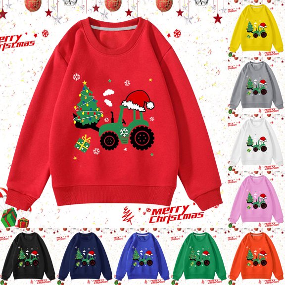 Shadoumai Toddler Boys Girls Christmas Sweatshirts Kids Xmas Pullover Funny Santa Reindeer Truck Shirts Tops 2-7 Years 7-8 Years