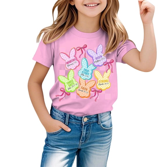 Shadoumai Toddler Girl Shirts 5t Letter Print Crewneck Shirt Short Sleeve T-Shirt Trendy Summer Tops T-Shirts Toddler To Big Kid