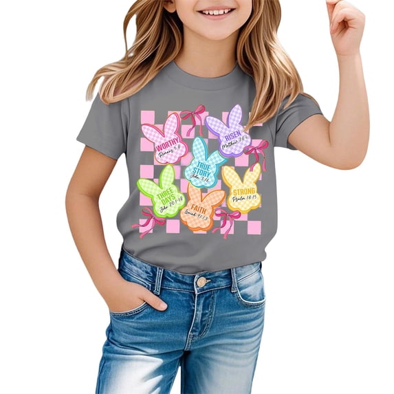 Shadoumai Toddler Girl Tops 4t Graphic T-Shirts Round Neck Shirt Short Sleeve T-Shirt Active Fit Pullover Tops T-Shirts Toddler To Big Kid