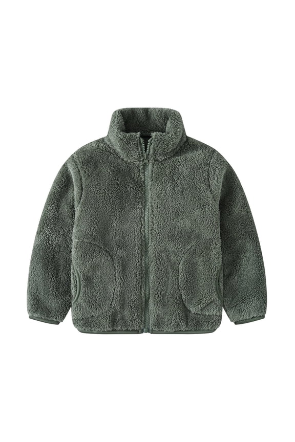 Toddler Girls Boys Winter Wool Coat Jacket Warm Outerwear Zipper Thick Outwear With Pockets For Kids Baby Back To School Fashion